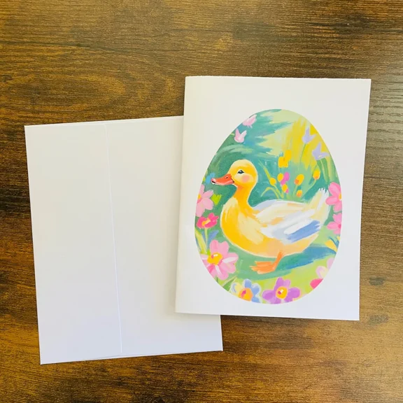 STARLIGHT- Set Of 6 Egg Shaped Easter Duck Notecards