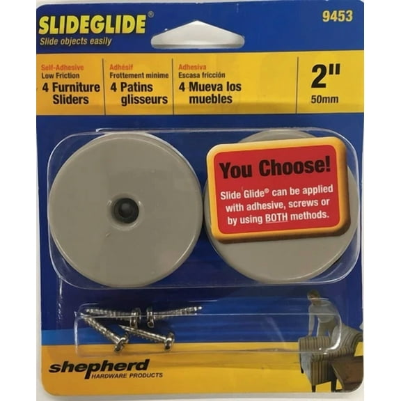 STARLIGHT- Shepherd 9453 2-Inch Round, Adhesive Slide Glide Furniture Sliders, 4-Pack