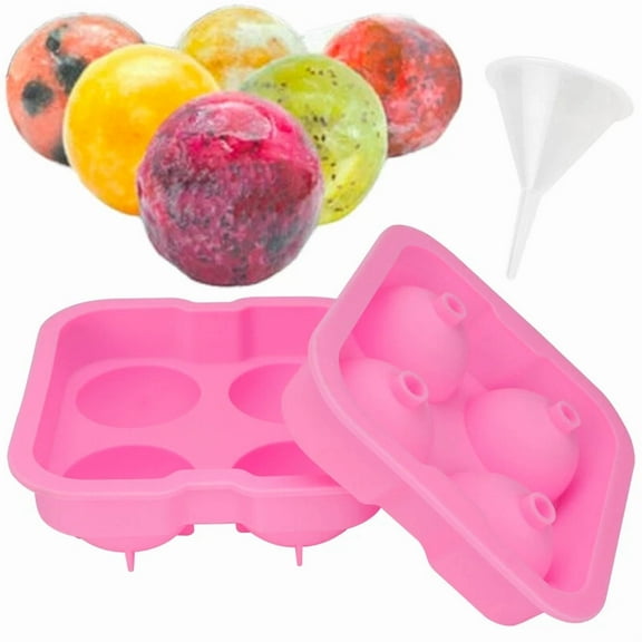 STARLIGHT- Silicone Ice Cube Trays With Lid & Funnel Bpa Free 4 Grids Ice Cubes Molds Pink