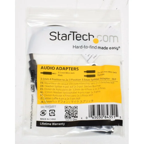 STARLIGHT- Startech Muyhsmff Headset Adapter W/ Microphone & Headphone Splitter 3.5Mm To 2X