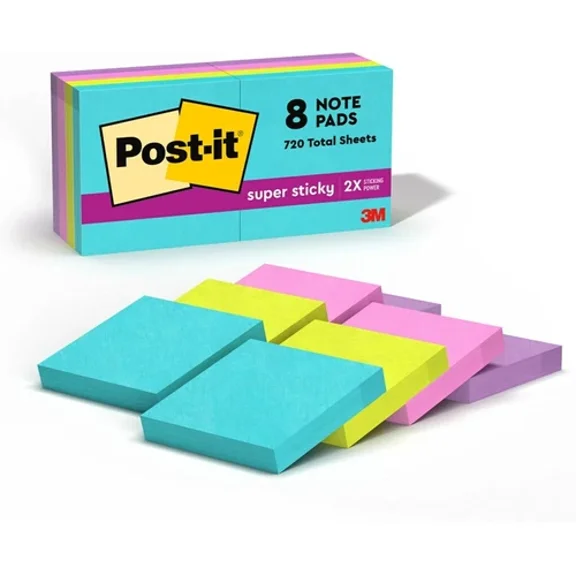 STARLIGHT- Super Sticky Full Adhesive Notes, 2X Sticking Power, 2" X 2" 8 Pads