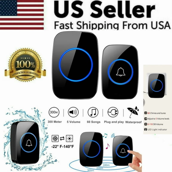 STARLIGHT- Wireless Doorbell Chime Waterproof Receiver Adjustable Volume 1000Ft Kit Usstock