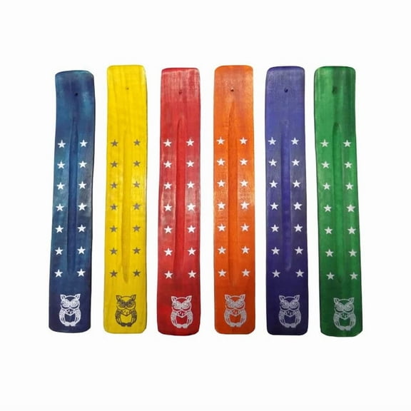 STARLIGHT- Wooden Ash Catcher Incense Burner Holder 6 Colors 2 Pieces Each Owl Symbol