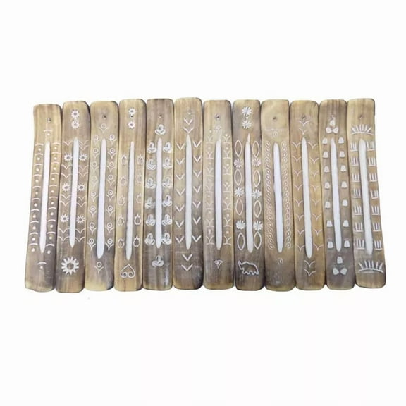 STARLIGHT- Wooden Hand Carved Ash Catcher Incense Burner Holder Set Of 12 Pieces In 10 Inch