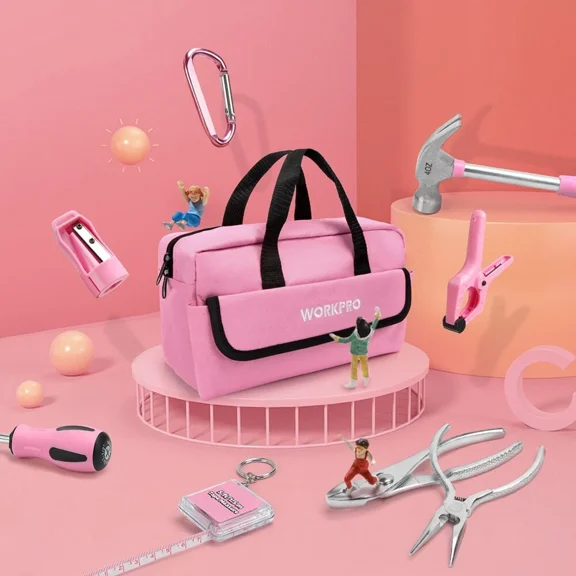 STARLIGHT- Workpro 23 Pieces Pink Kid Tool Kit Real Home Diy Woodworking Hand Tool With Bag