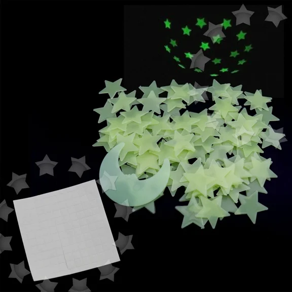 STARLIGHT- Yellow 200 Pieces 3D Home Wall Ceiling Glow In The Dark Star With Moon Stickers