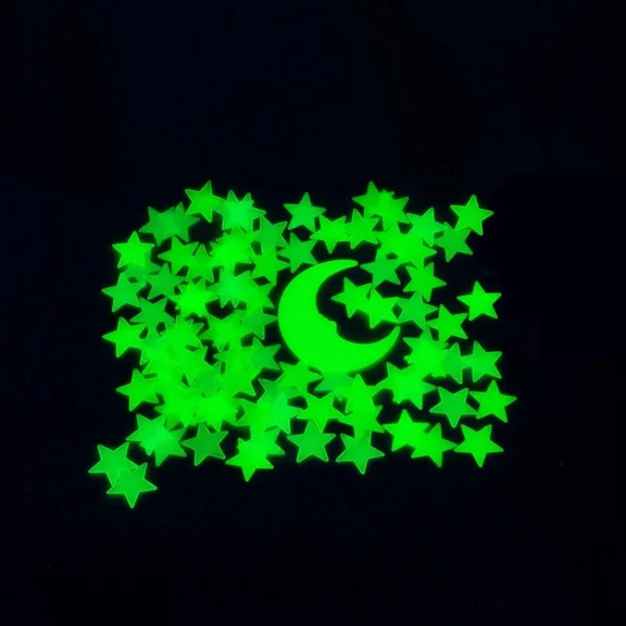 STARLIGHT- Yellow 3D 200 Glow In The Dark Star Moon Kids Home Plastic Stickers Wall Decals