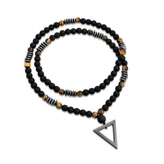 STARNNY Necklace for Men Natural Stone Bead Necklace for Men Tiger Eye Healing Crystals Bead Cross Necklace Jewelry