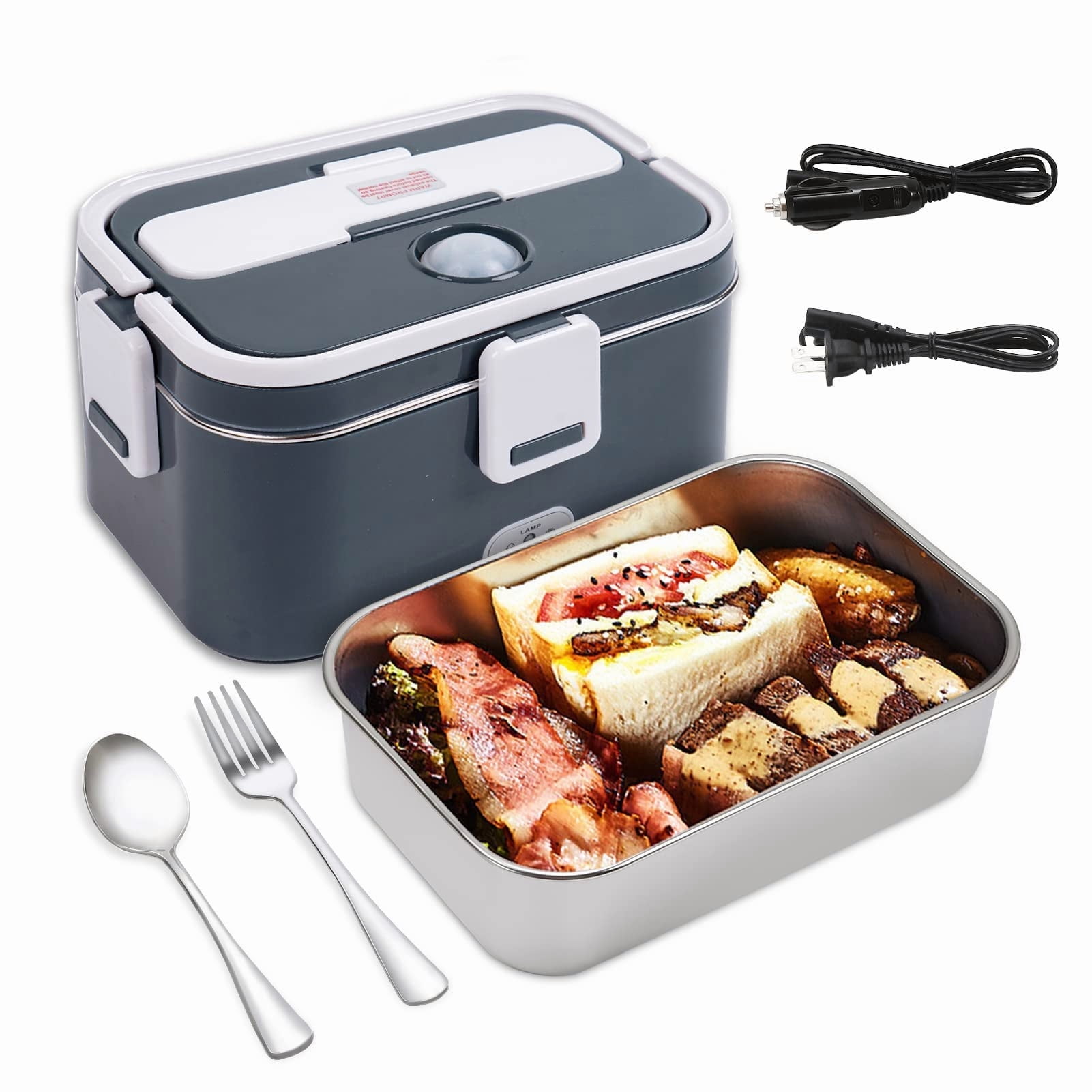 STAROAD Electric Lunch Box, 1.7L Insulated Lunch Box, Food Heater, 3-in-1 Portable Microwave with Detachable 304 Stainless Steel Container Fork Spoon and Carry Bag, Car/Truck/Home, Blue