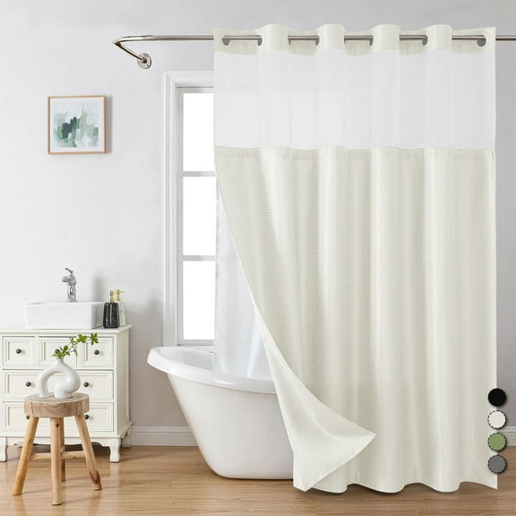 STAROAD White No Hooks Required Shower Curtain with Snap in Liner - Waffle Weave,Hotel Grade,Spa Like Bath Curtain,71W x 74H
