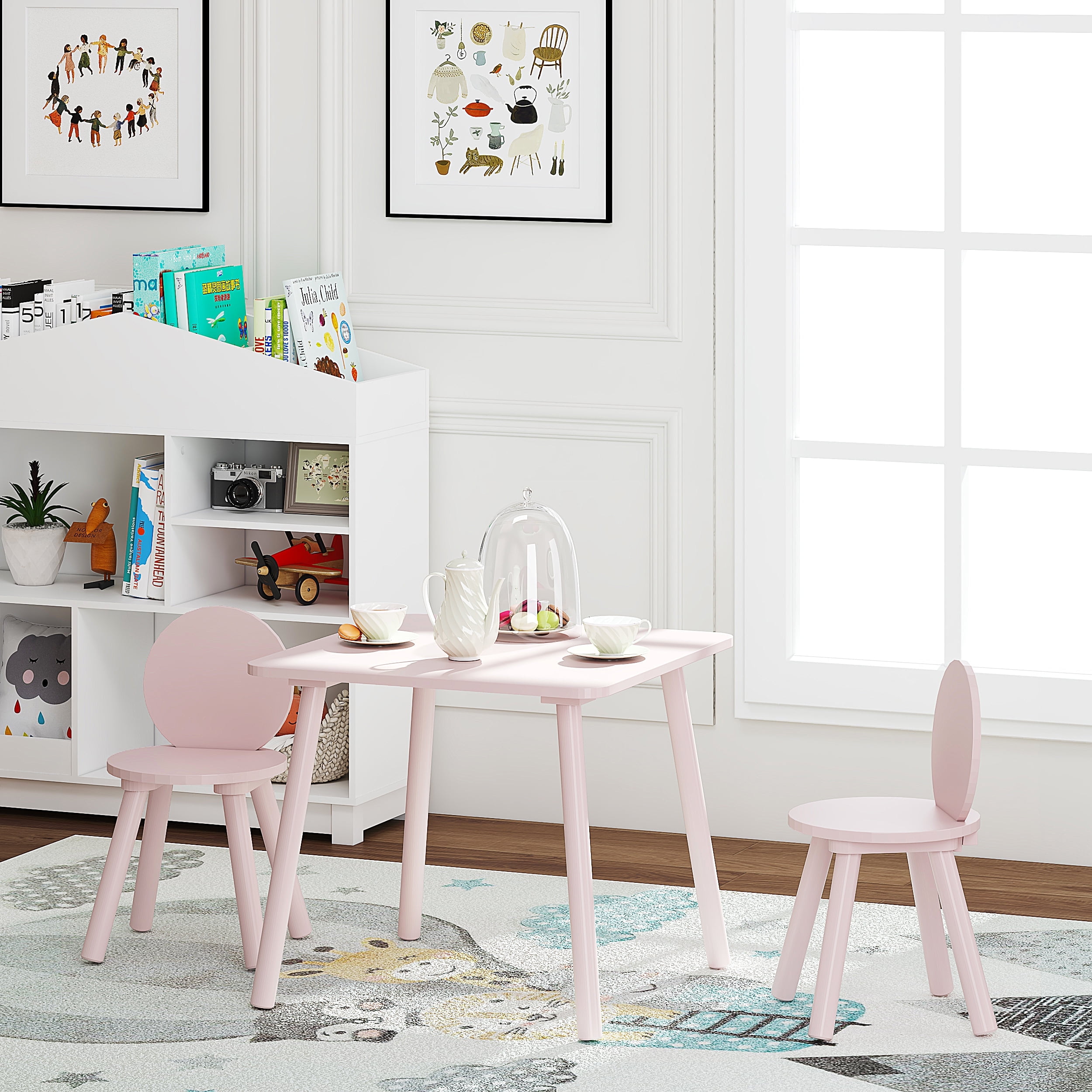 STAROUS 2-in-1 Kids Table with 2 Chairs Set, Lotus