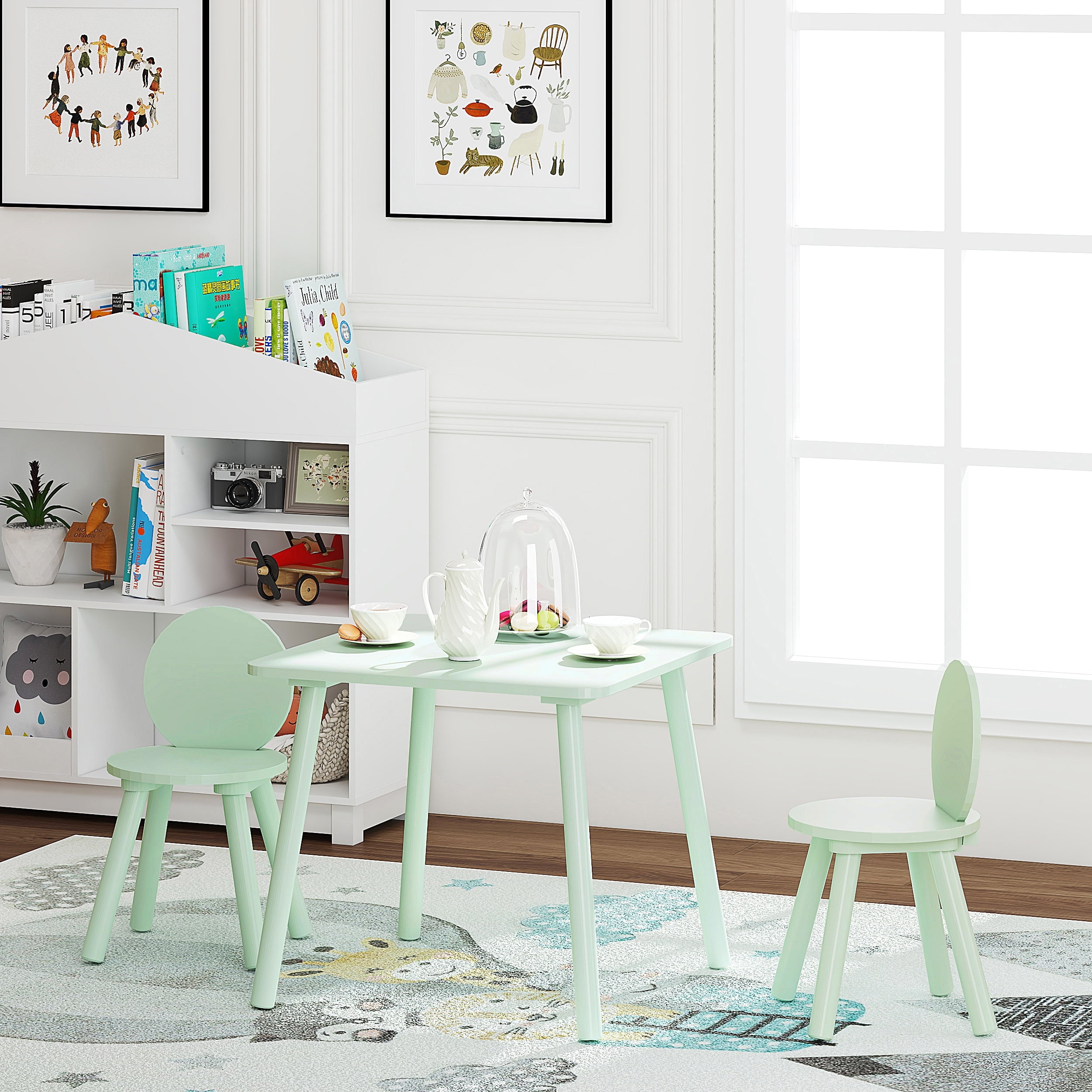 STAROUS 2-in-1 Kids Table with 2 Chairs Set, Mint Green