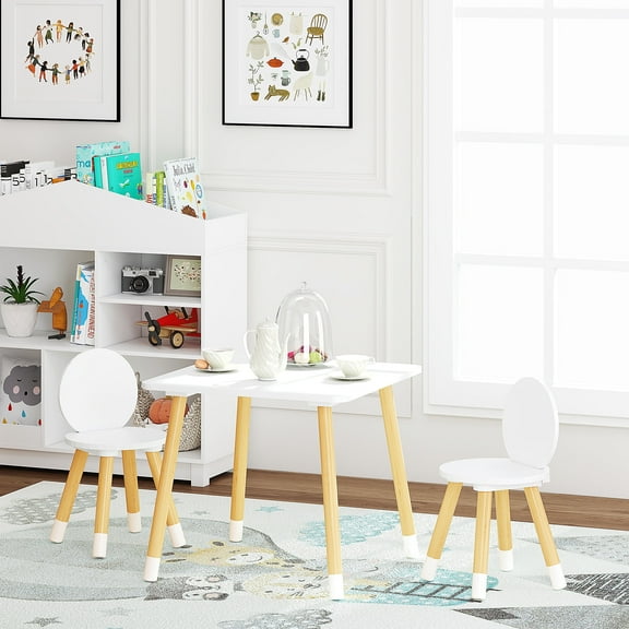 STAROUS 2-in-1 Kids Table with 2 Chairs Set, White