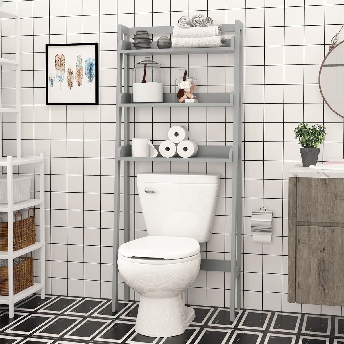 STAROUS 3-Shelf Bathroom Organizer Over The Toilet, Bathroom Spacesaver (Gray)