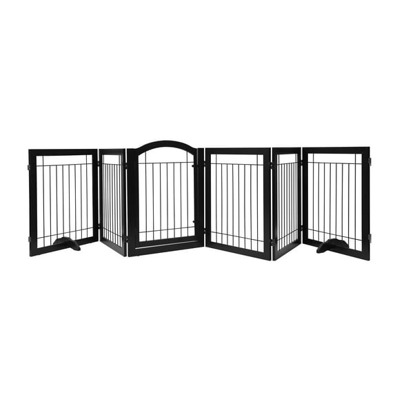 STAROUS 30"H Free-Standing 6 Panel 30-inches Dog Gate with Door Walk Through, Espresso