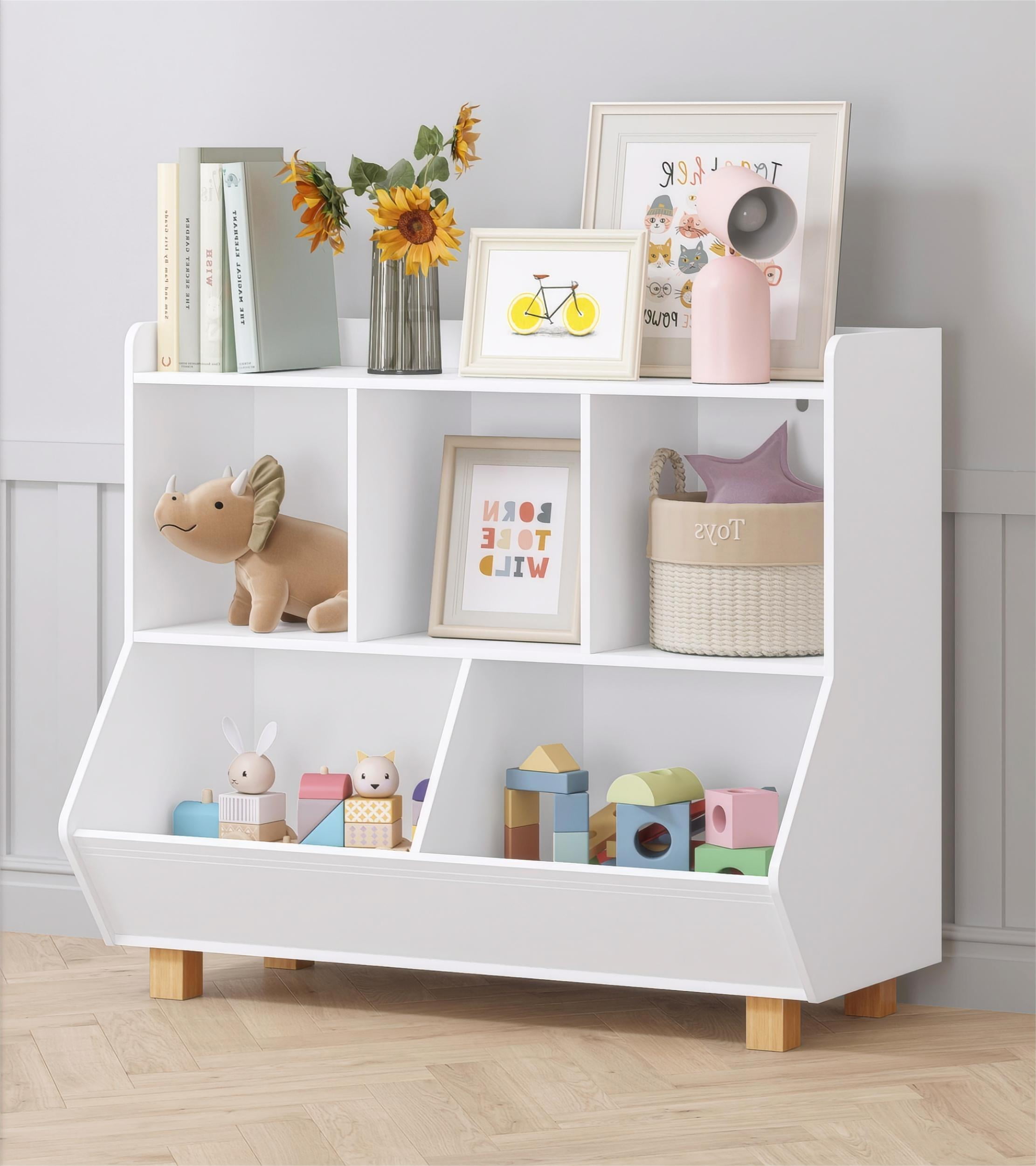STAROUS 5-Cube Kids Bookshelf and Toy Organizer with Legs, White