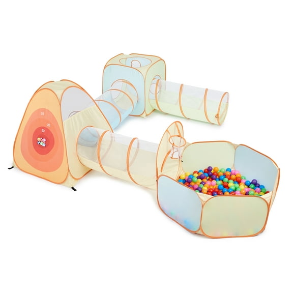 STAROUS 6-in-1 Kids Play Tent with Tunnel and Ball Pit, Pop Up Playhouse for Toddlers, Boys & Girls, Indoor Outdoor Target Game Tent with 6 Dart Balls