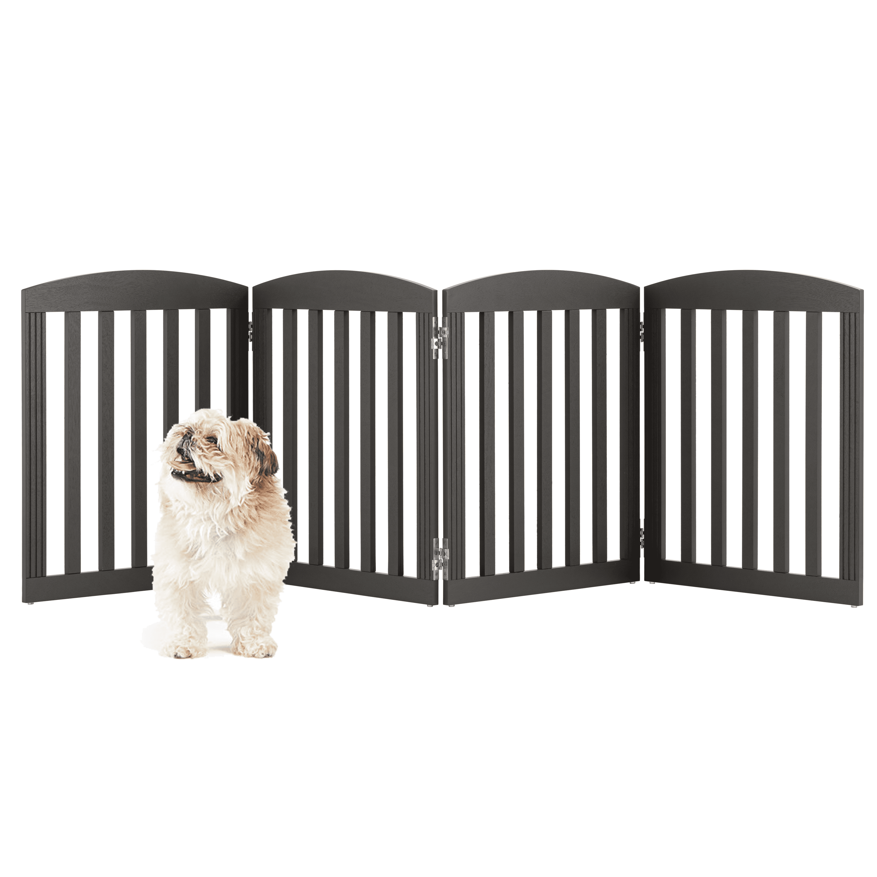 STAROUS 96" Extra Wide 28" Tall Foldable Dog Gates, Wooden Freestanding Pet Gate Indoor, Step Over Puppy Fence, 4 Panels, Grey