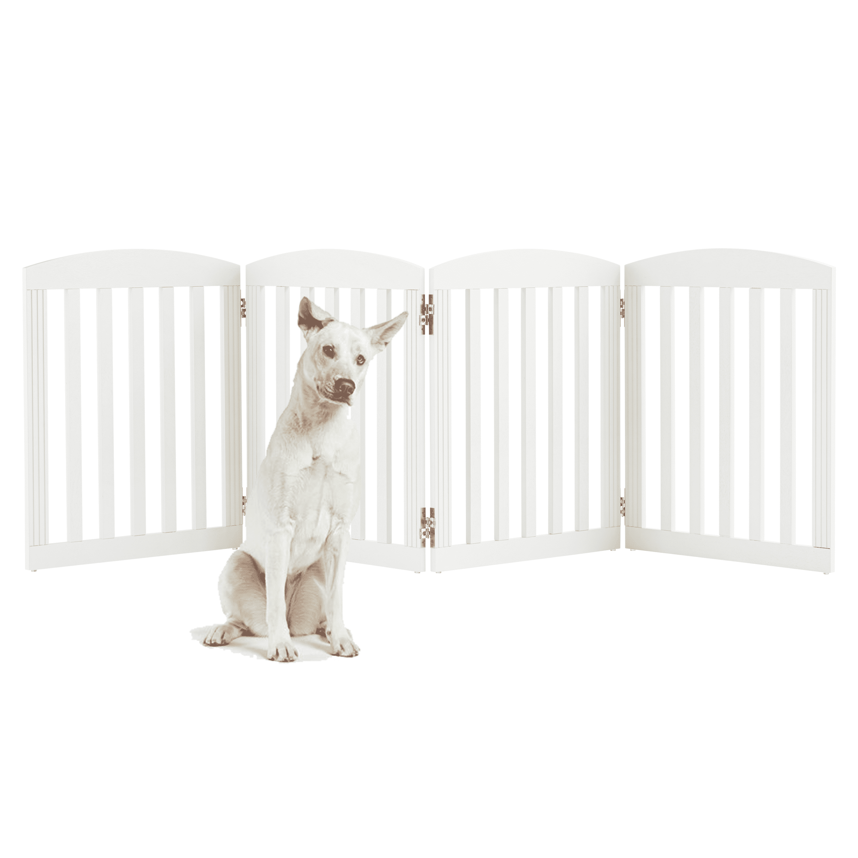 STAROUS 96" Extra Wide 28" Tall Foldable Dog Gates, Wooden Freestanding Pet Gate Indoor, Step Over Puppy Fence, 4 Panels, White