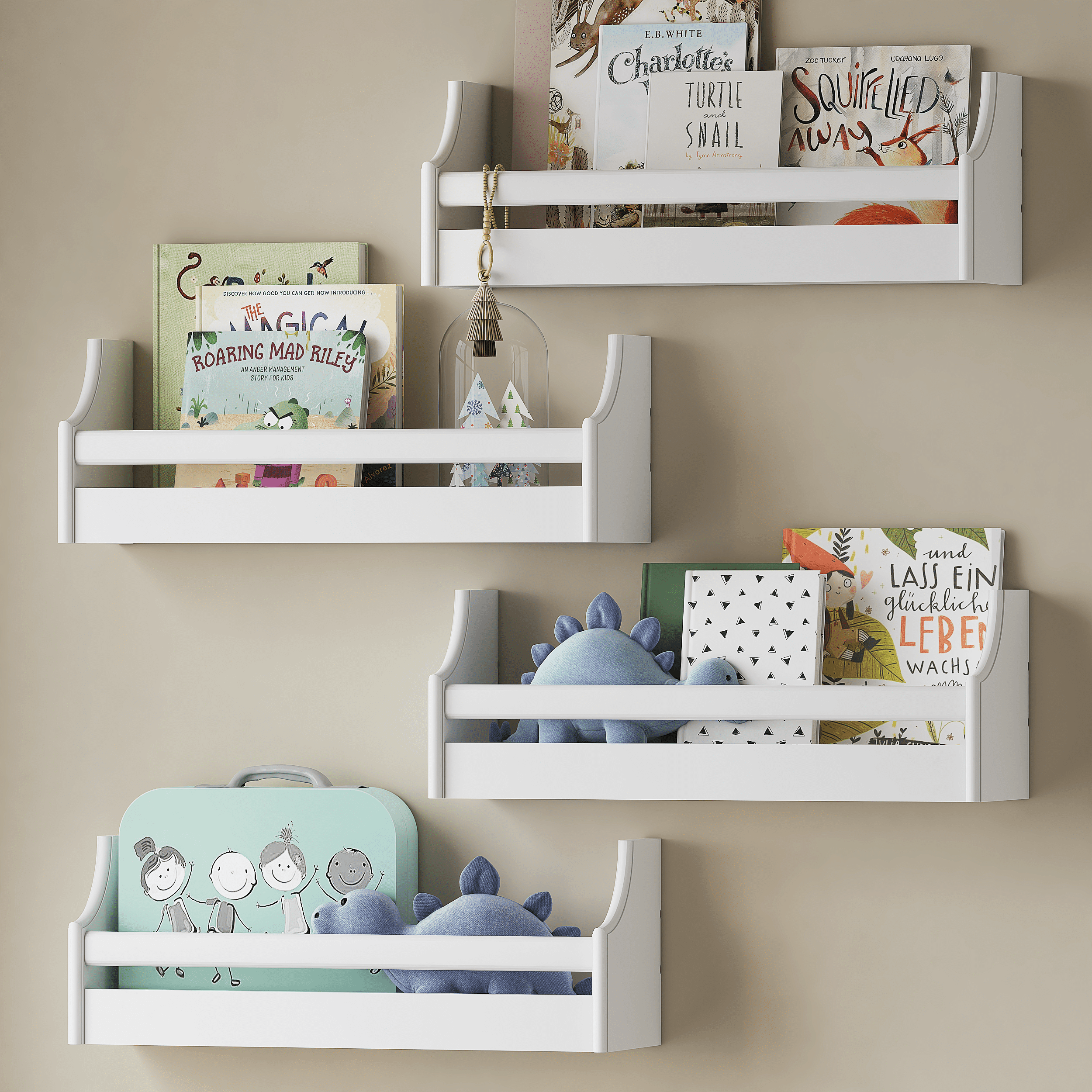 STAROUS Adorable Floating Bookshelves, A Set of 4 for Nursery Decor ...