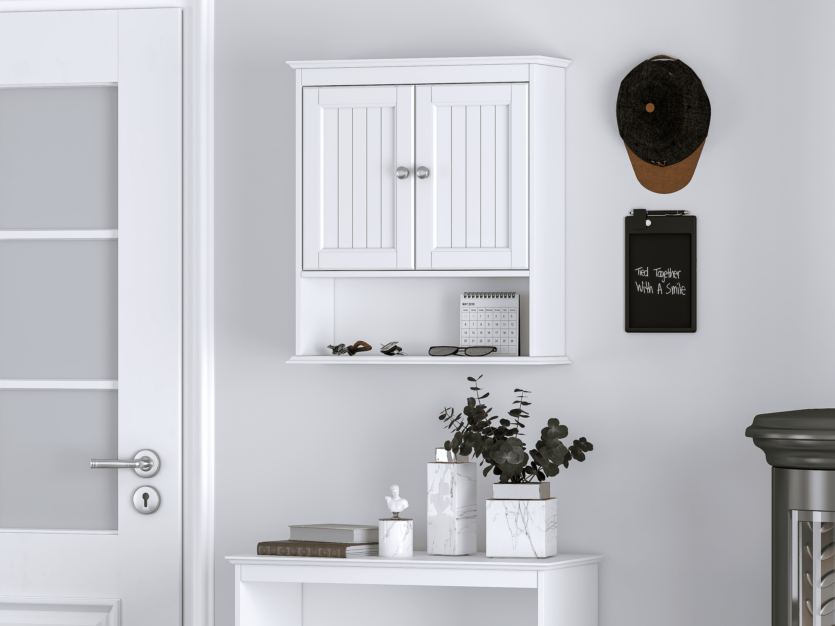 STAROUS Bathroom Cabinet Wall Mounted with Doors, Wood Hanging Cabinet, Wall Cabinets with Doors and Shelves Over The Toilet,White