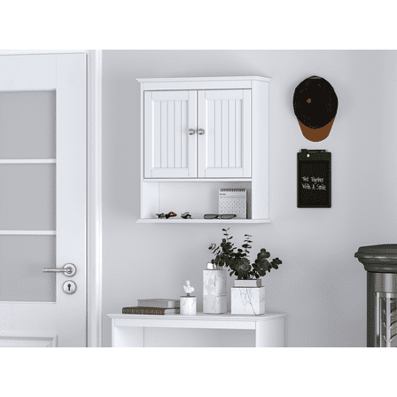 STAROUS Bathroom Cabinet Wall Mounted with Doors, Wood Hanging Cabinet, Wall Cabinets with Doors and Shelves Over The Toilet,White