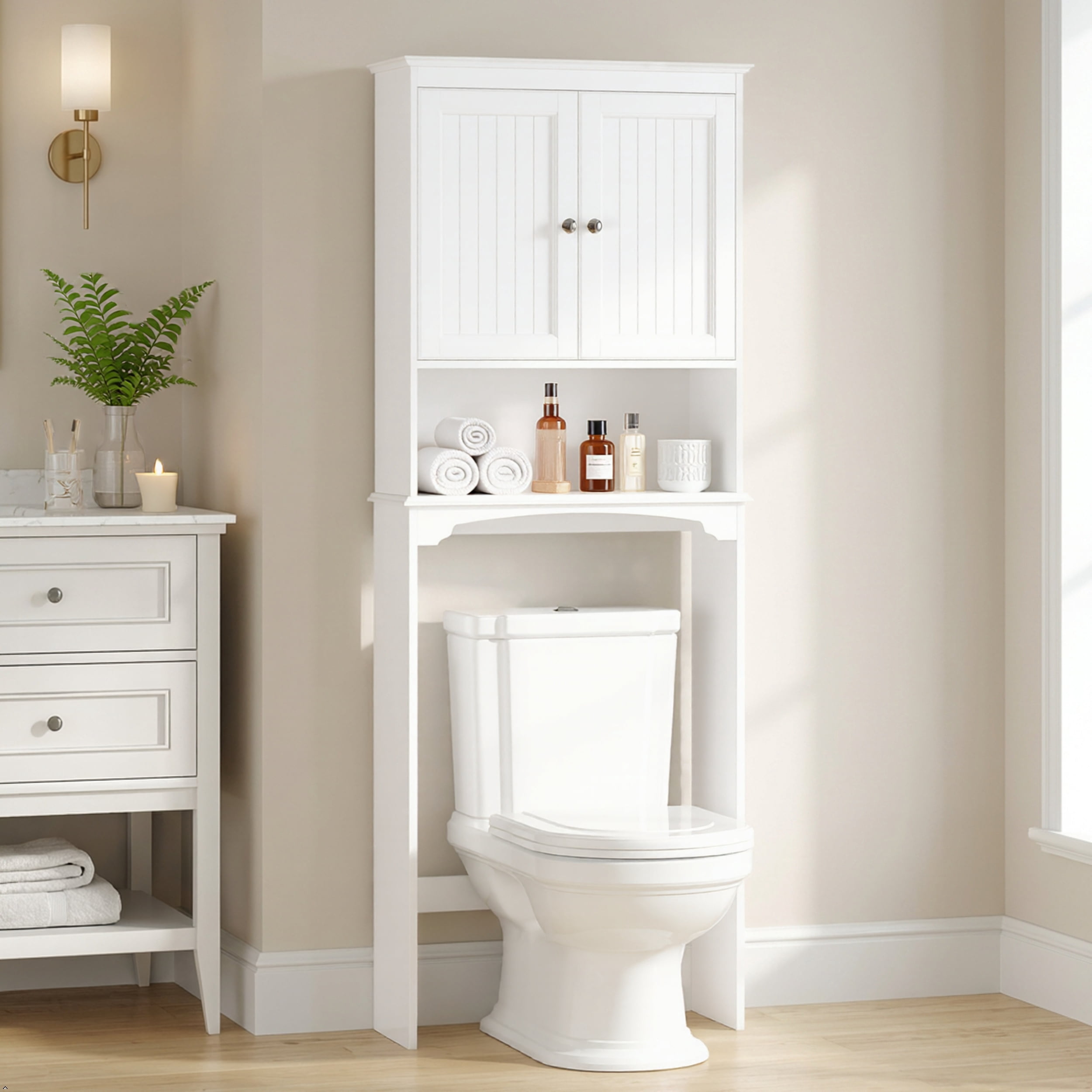 STAROUS Over The Toilet Storage Cabinet, Bathroom Shelf Over Toilet, Bathroom Storage Cabinet Organizer, White