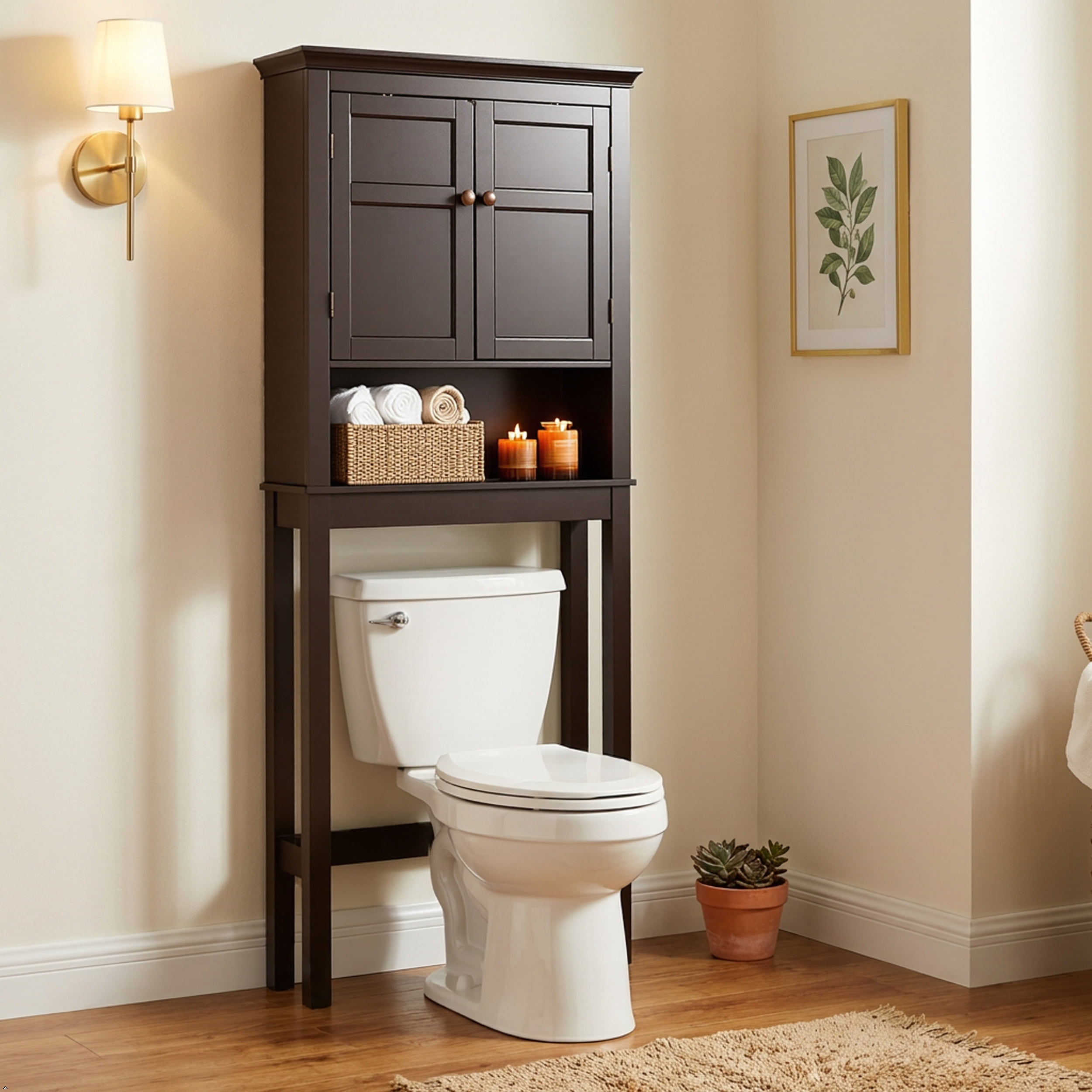 STAROUS Bathroom Storage Over The Toilet, Bathroom Cabinet Organizer with Adjustable Shelves, Bathroom Space Saver for Bathroom, Espresso