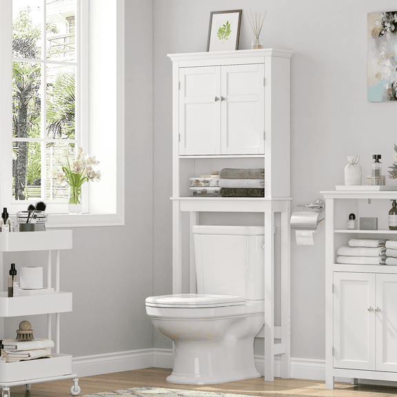 STAROUS Bathroom Storage Over The Toilet, Bathroom Cabinet Organizer with Adjustable Shelves, Bathroom Space Saver for Bathroom, White