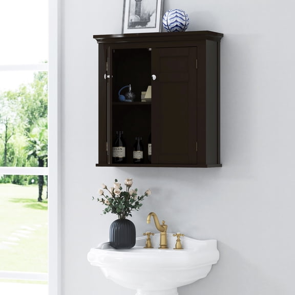 STAROUS Bathroom Wall Cabinet, Bathroom Cabinet Wall Mounted with Doors and Shelves, 2 Doors Shuttered Wall Cabinet,Espresso