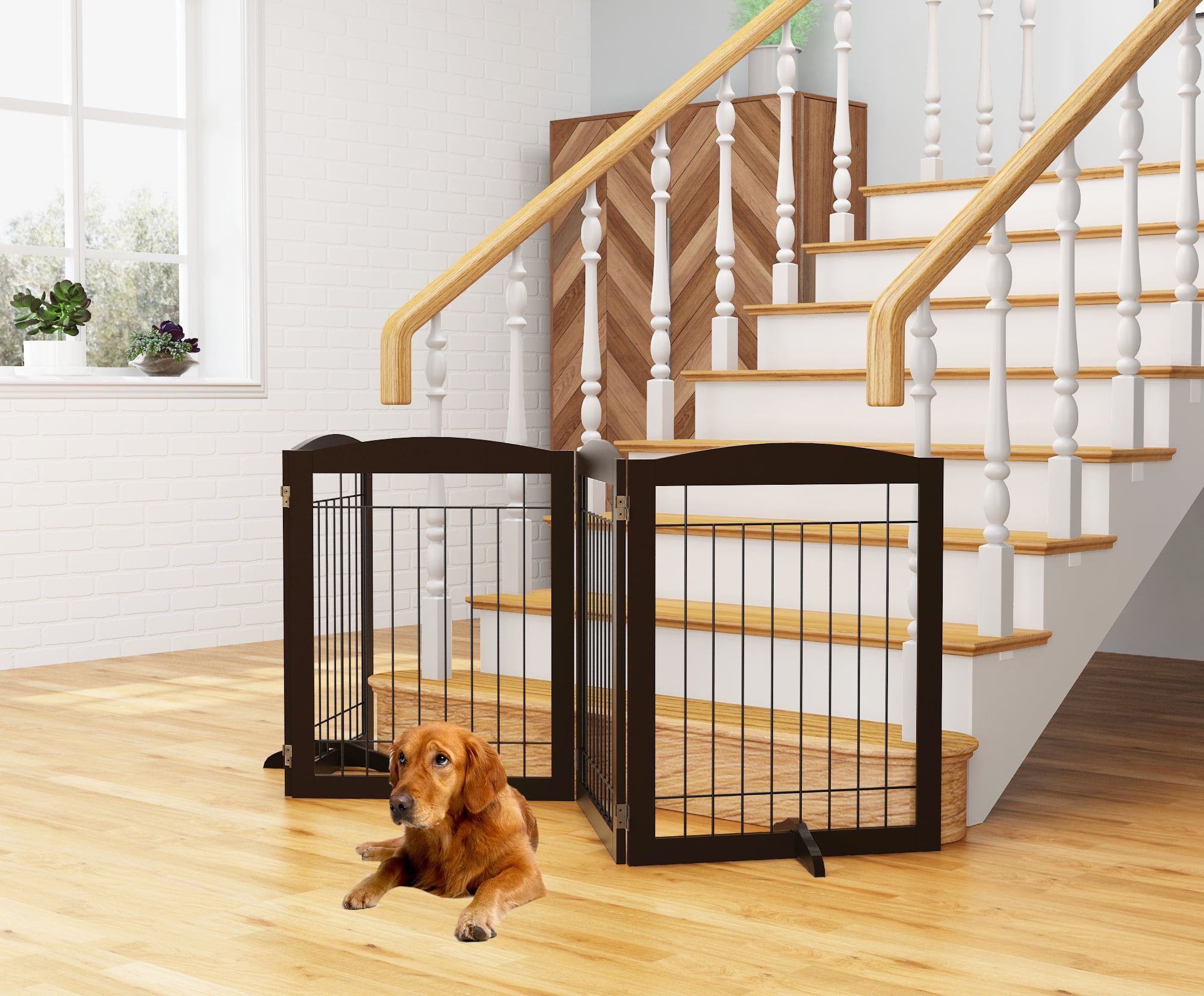 STAROUS Extra Wide Freestanding Foldable Dog Gate, 4 Panels, 96"L