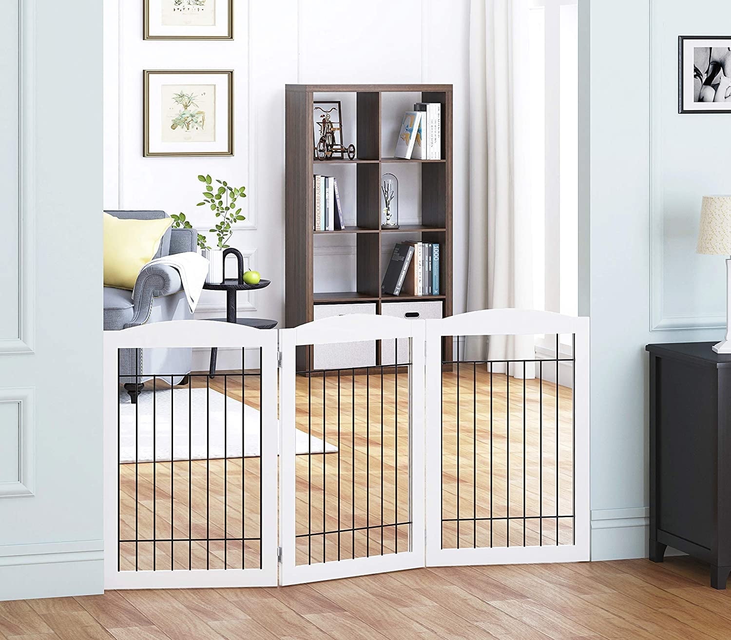 STAROUS Freestanding Foldable Wire Pet Gate for Dogs, 60 inches Extra Wide, 30 inches Tall 3 Panels Dog GateSet of Support Feet Included, White