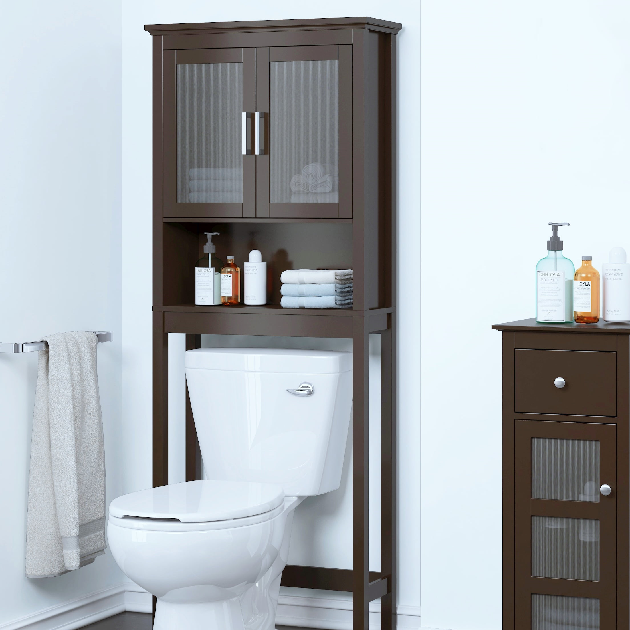 STAROUS Freestanding Bathroom Organizer with Tempered Glass - Espresso