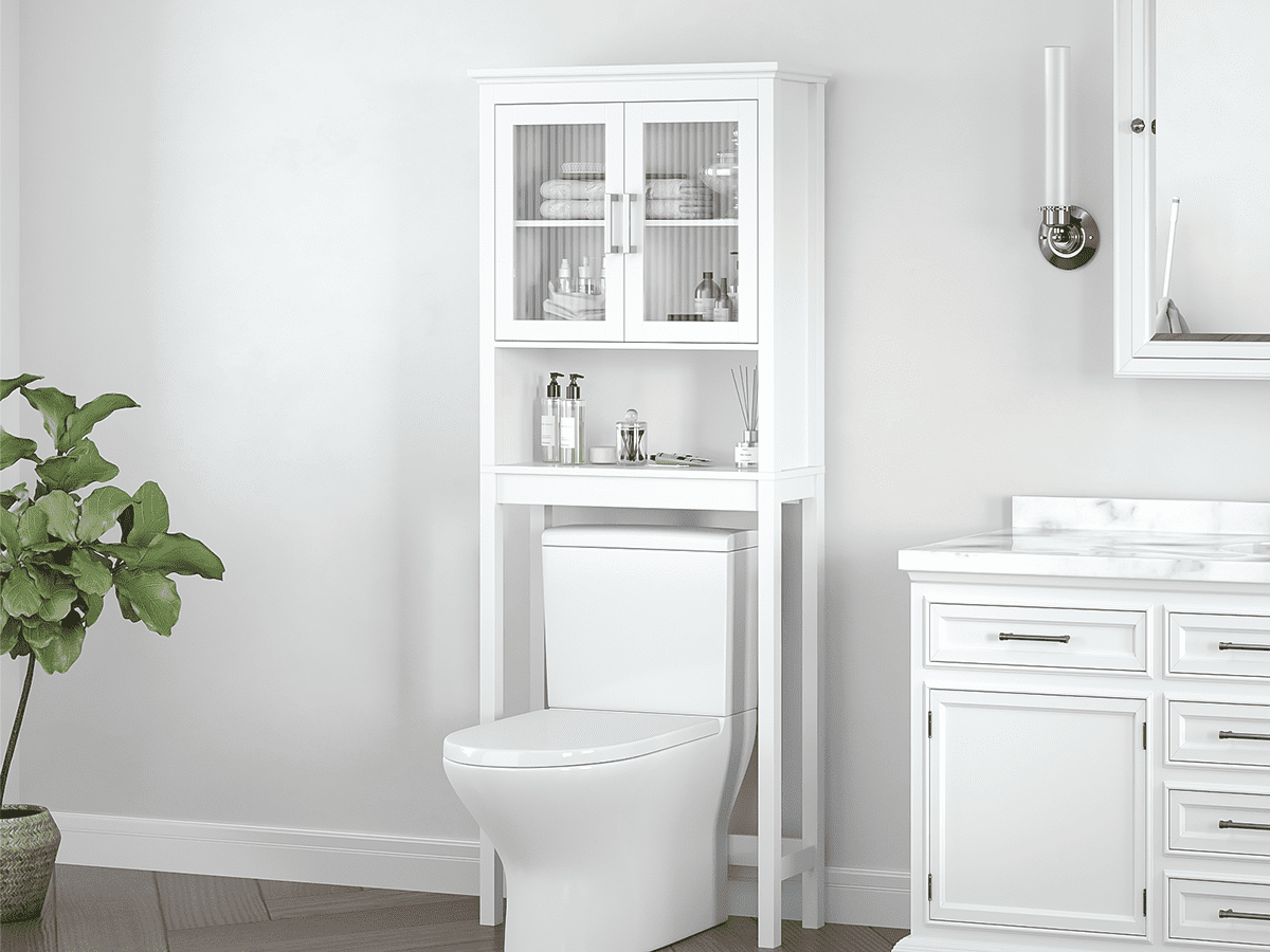 STAROUS Freestanding Bathroom Organizer with Tempered Glass - White