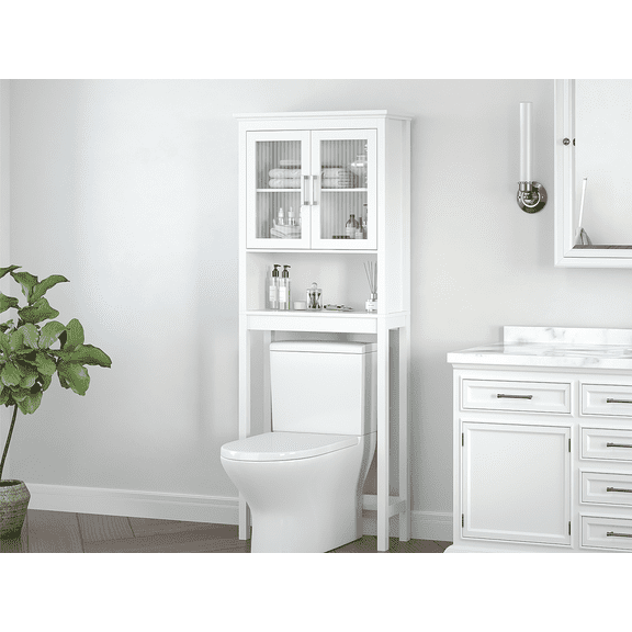 STAROUS Freestanding Bathroom Organizer with Tempered Glass - White