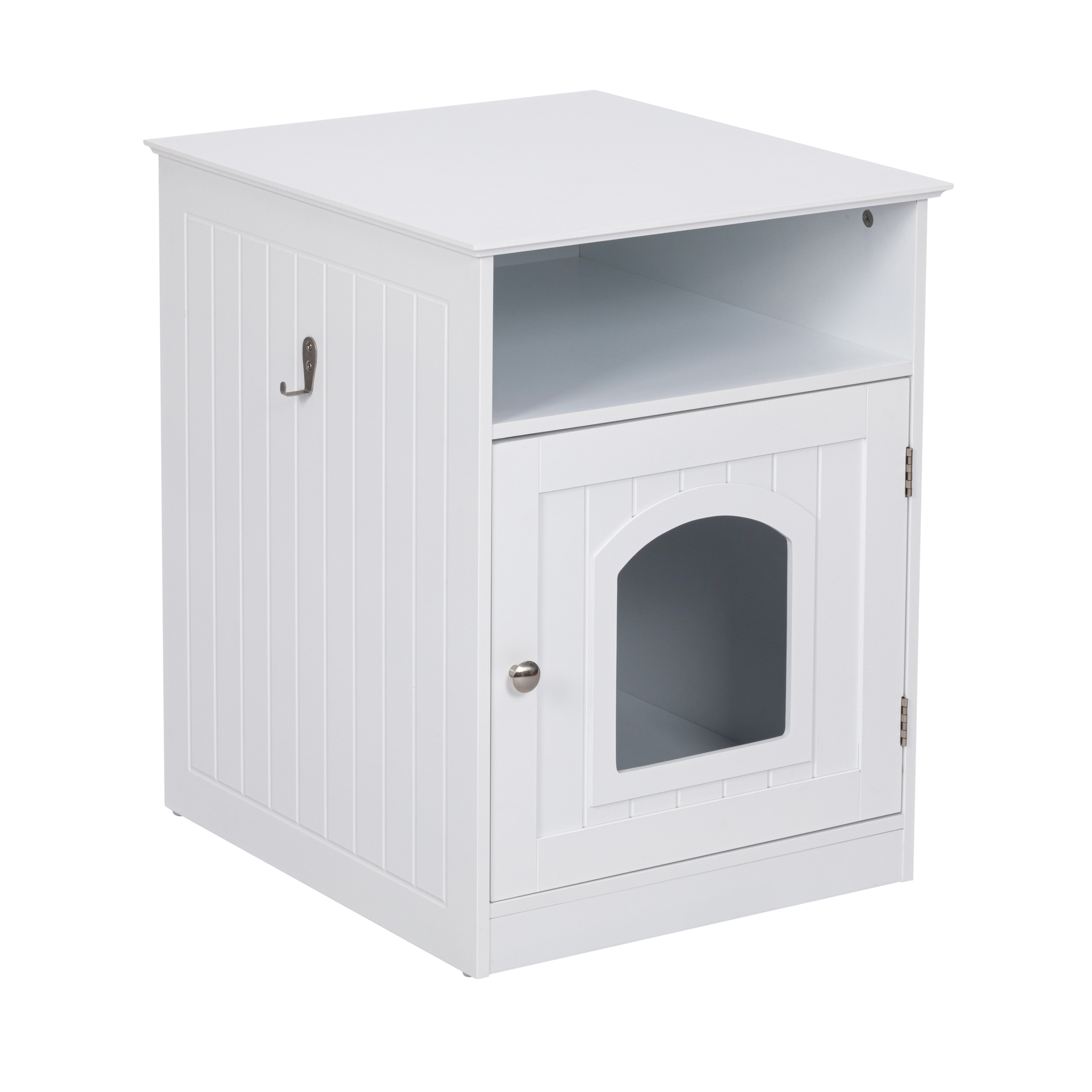 STAROUS Home Cat Litter Box Enclosure, Hidden Litter Box Furniture Cabinet Indoor Cat House Side Table(White)
