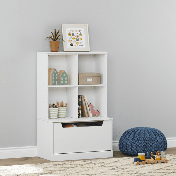 STAROUS Kids Bookshelf with Toy Storage, Toy Organizer with Drawer, Toy and Book Storage Cubby for Kids, Toddlers, Ideal for Bedroom, Playroom, Nursery, White