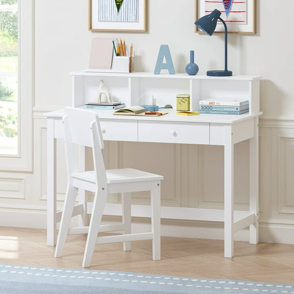STAROUS Kids Desk and Chair Set with Hutch, Wooden Study Table for 512 Years Old, Student Writing Desk and Computer Workstation for Bedroom or Study Room