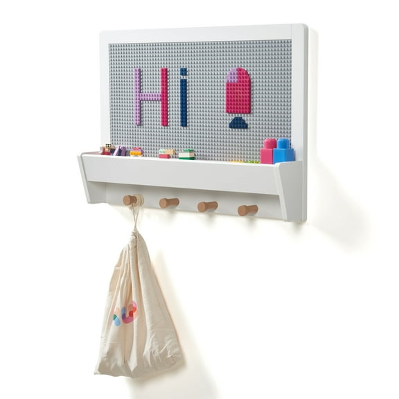 STAROUS Kids Activity Wall Panel with Storage Shelf 2-in-1 Wooden Building Board & Organizer for Playrooms, Bedrooms (Hooks Included)