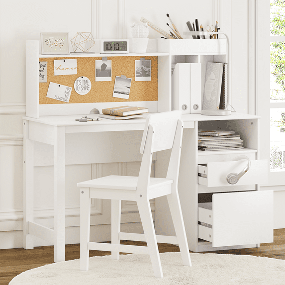 STAROUS Kids Study Desk and Chair Sets with Hutch and 2 Storage Drawers