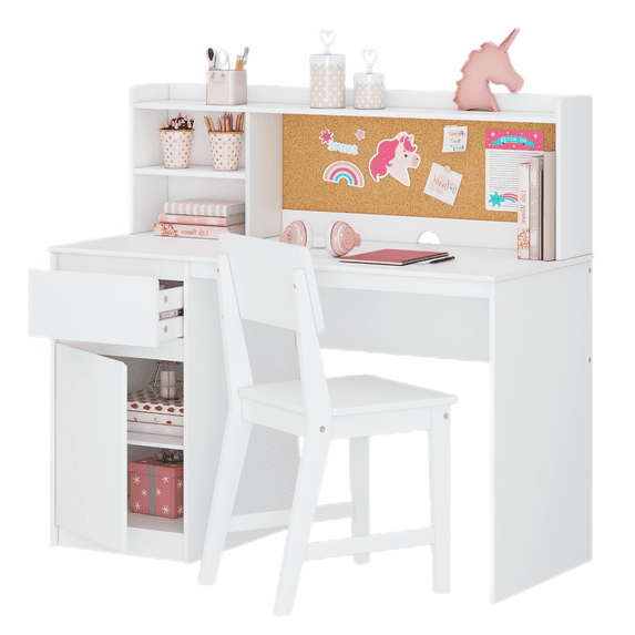 STAROUS Kids Study Desk and Chair Sets with Hutch and Storage Cabinet