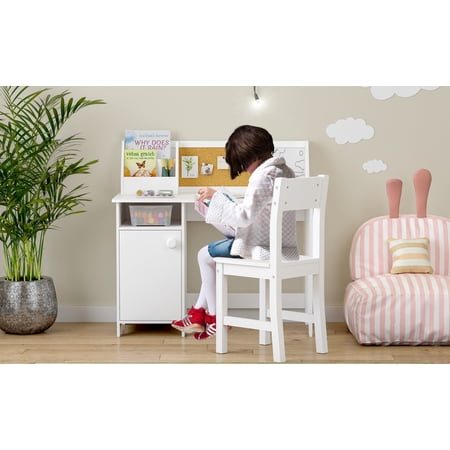 STAROUS Kids Study Desk with Chair, Wooden Study Table for 3-8 Years Old, Student's Workstation & Writing Table (White)