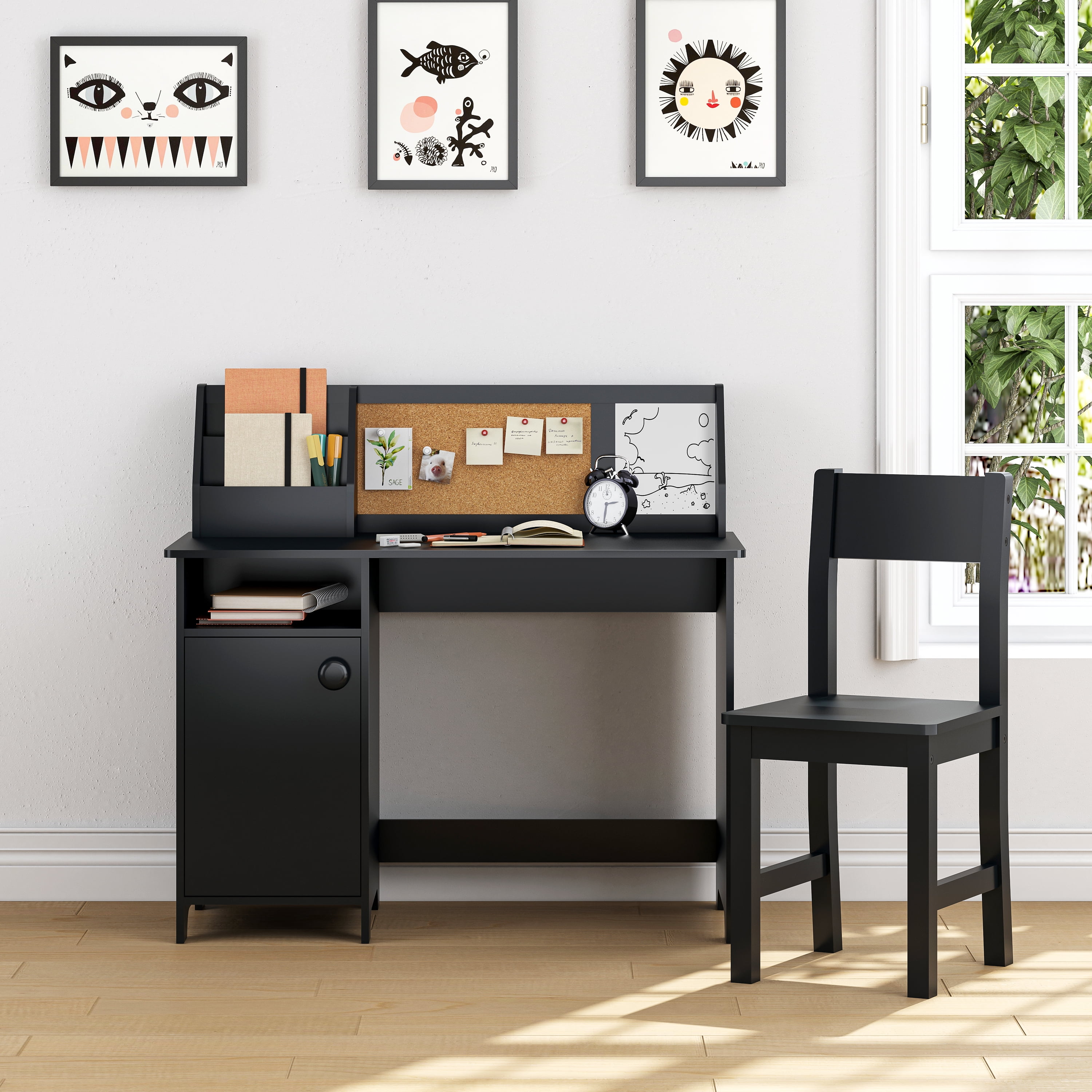 STAROUS Kids Study Desk with Chair, Wooden Study Table for 3-8 Years Old, Student's Workstation & Writing Table (White)
