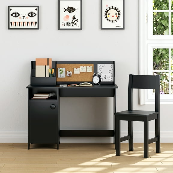 STAROUS Kids Study Desk with Chair, Wooden Study Table for 3-8 Years Old, Student's Workstation & Writing Table (White)