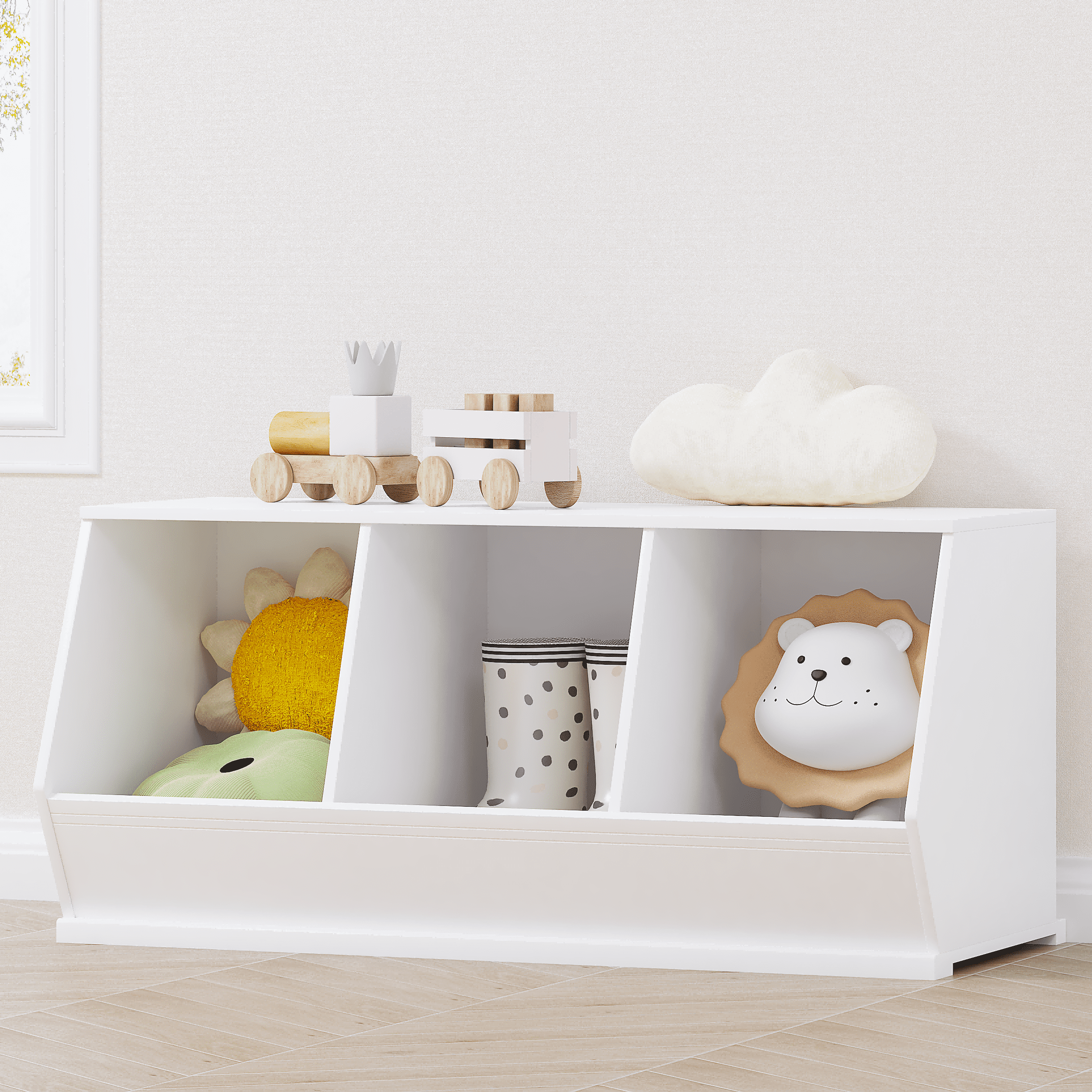 STAROUS Stackable Toy Storage Cabinet, Toy Storage Organizer for Kids, White Wooden Cubby Toy Organizer