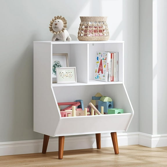 STAROUS Toy Storage Organizer, 3 Cube Storage Organizer, Kids Bookshelf and Toy Storage with Legs, White