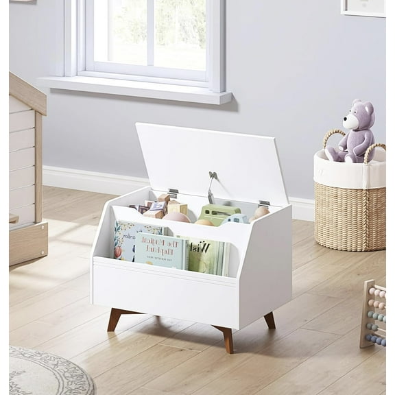 STAROUS White Wooden Kids Toy Chest and Storage Organizer Bench with Front Book Storage Area