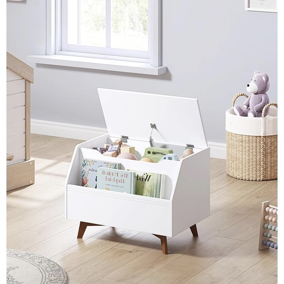 STAROUS White Wooden Kids Toy Chest and Storage Organizer Bench with Front Book Storage Area