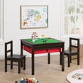 thumbnail image 1 of STAROUS Wooden 2 In 1 Kids Construction Play Table and 2 Chairs set with Storage Drawers and Built In Broad, Espresso with Red Drawers, 1 of 6