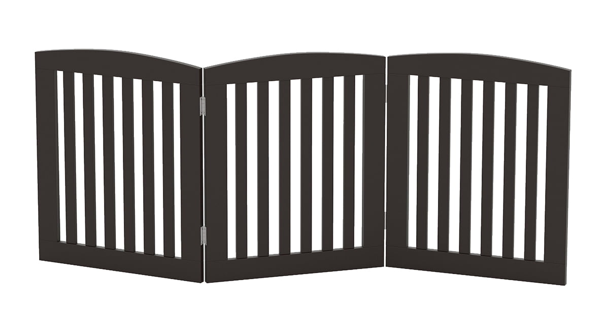 STAROUS Wooden Freestanding Foldable Pet Gate for Dogs, 24 inch 3 Panel Step Over Fence, Dog Gate for The House, Doorway, Stairs, Extra Wide, ï¼Espresso)